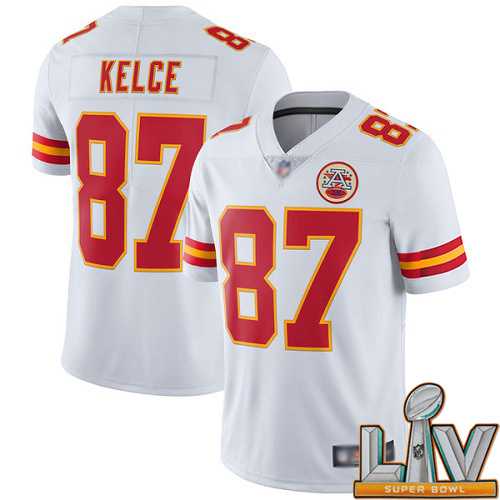 Super Bowl LV 2021 Men Kansas City Chiefs 87 Kelce Travis White Vapor Untouchable Limited Player Football Nike NFL Jersey